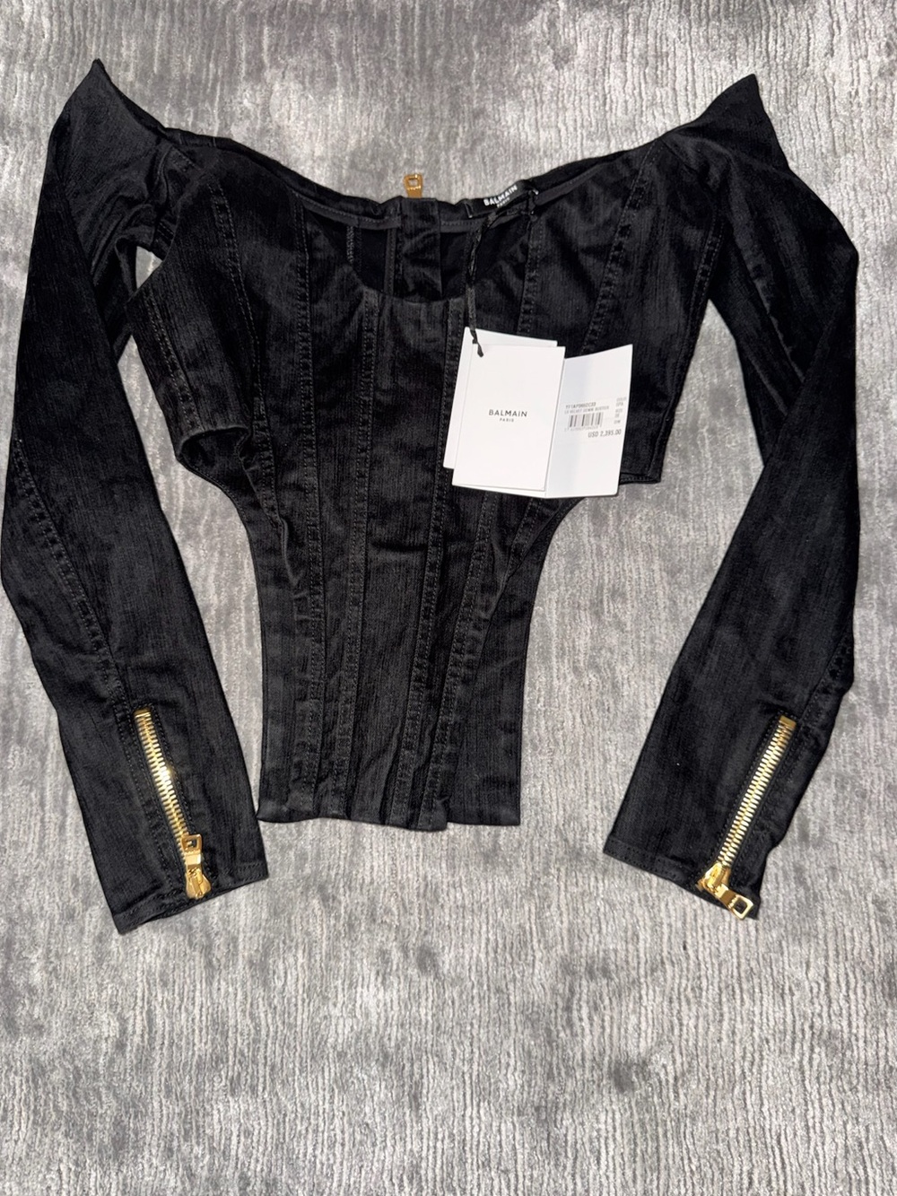 Balmain Black Denim Bustier Top